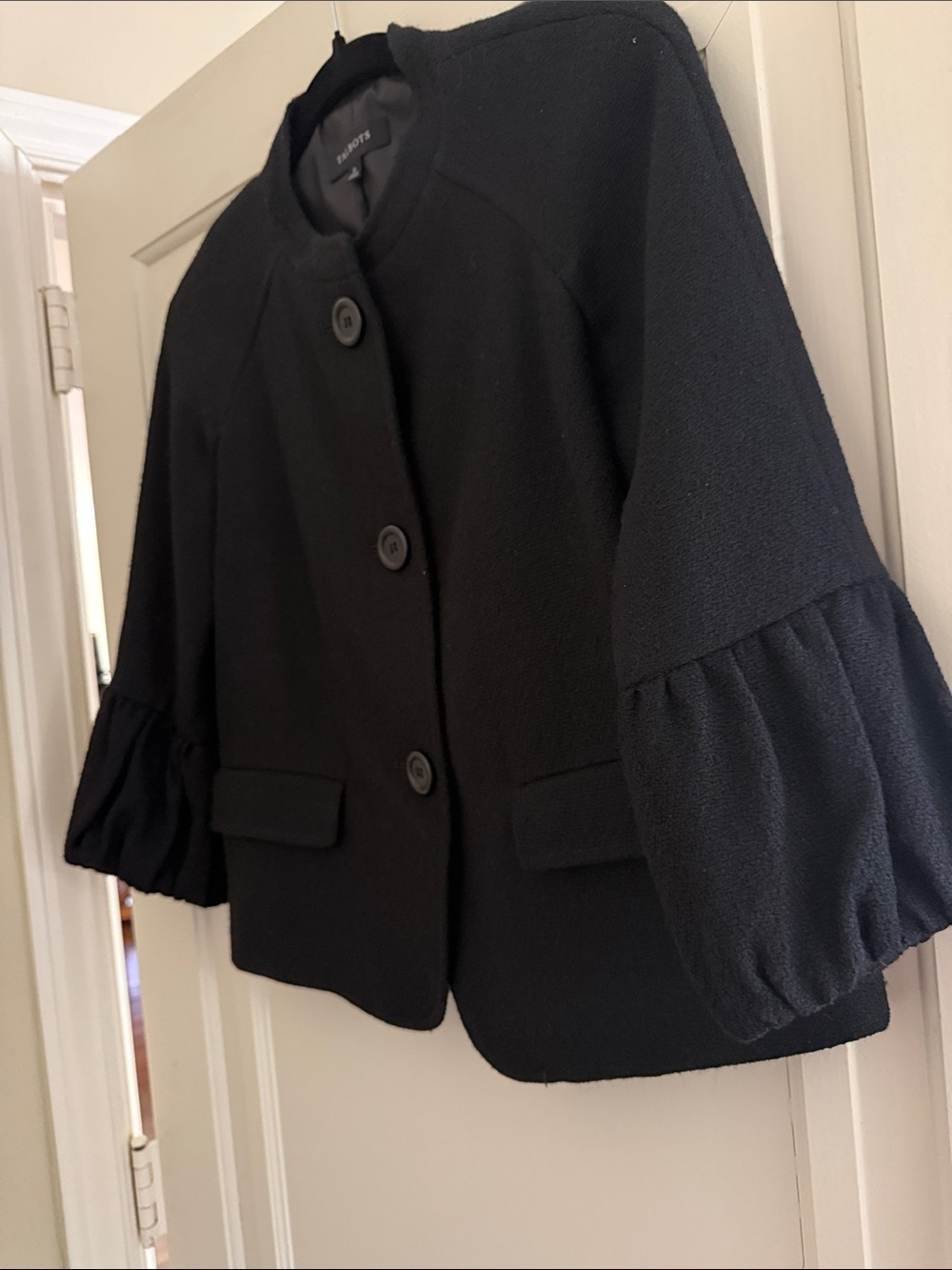 Talbots Black Ruffle Sleeve Blazer